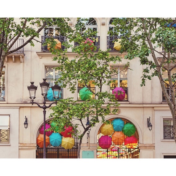 Paris Wall Art Print – Colorful Umbrellas Le Village Royal, Paris Architecture Travel Photo