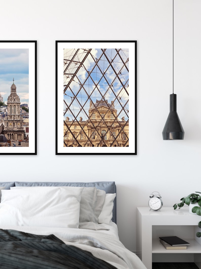 Paris Photography Print, Louvre Pyramid Architecture Travel Photo Art Print, Vertical Minimalist Paris Wall Art Print image 2