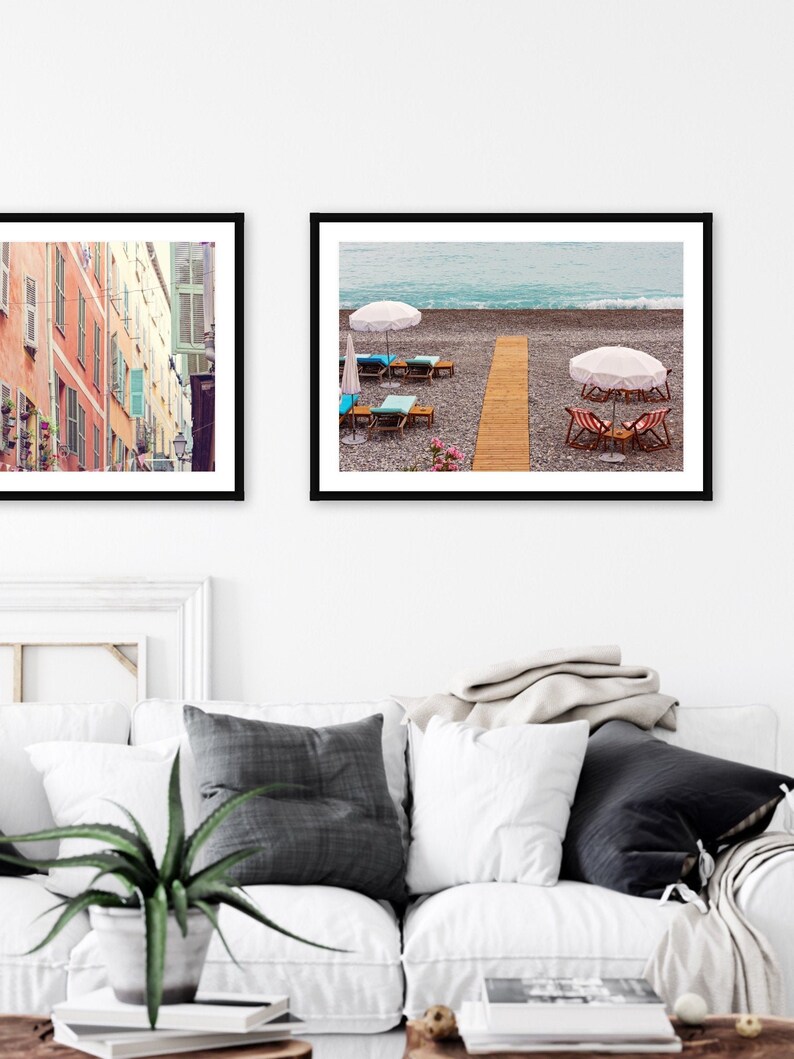 Nice France Photography, Beach Wall Art Print, French Riviera Decor, French Riviera Beach Umbrellas Print image 1