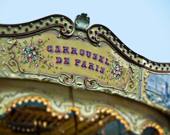 Paris Carousel Photography Print | Parisian Nursery Wall Decor | Pastel Merry Go Round Wall Art Print | Paris France Photo Travel Print