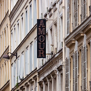 Paris Photography Print: Montmartre Architecture, Amour Sign