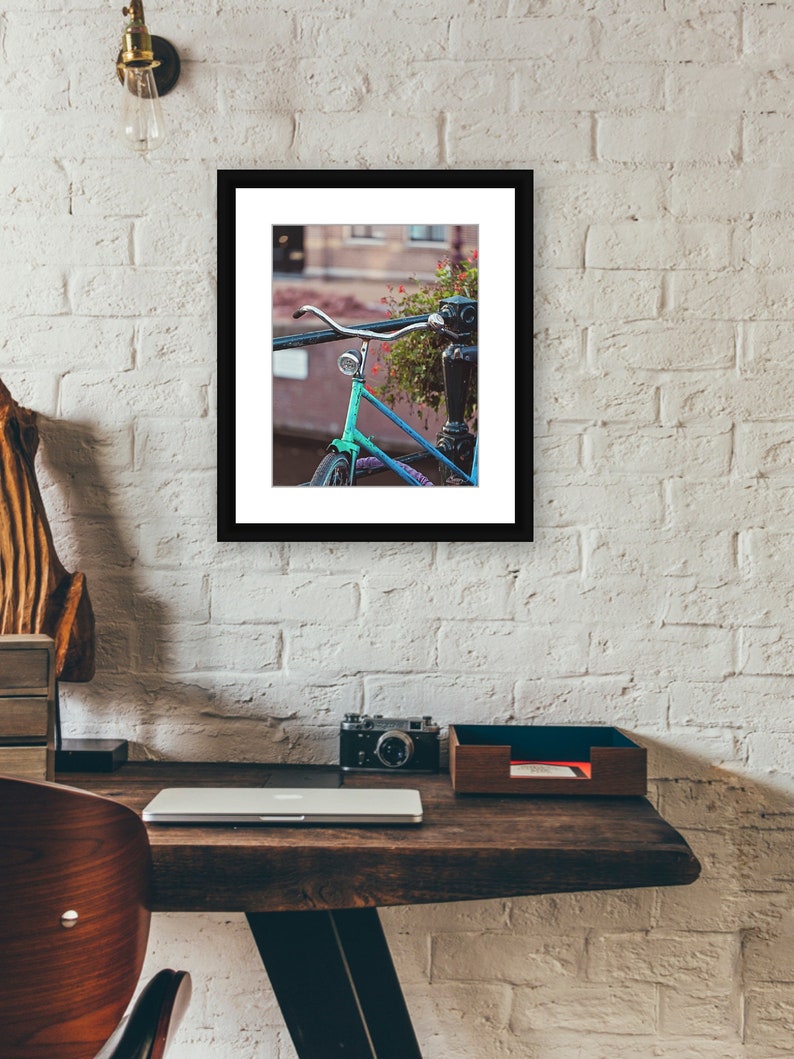 Parked in Amsterdam Bicycle Print, Teal Aqua Bicycle Art Print, Travel Photography, Bike Photograph Art Print image 3