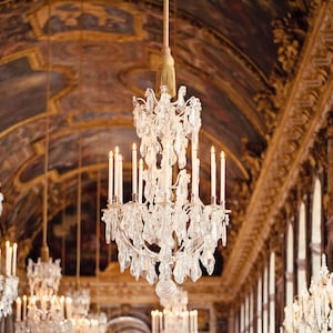 Versailles Hall of Mirrors Print: Paris Chandelier Photography