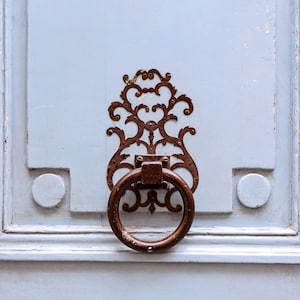 Pastel Blue Paris Door Knocker Print: France Travel Photography Wall Art