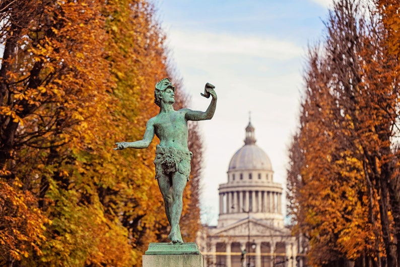 Paris Luxembourg Gardens Photography Print, Paris in Autumn Wall Decor, Rustic Fall Decor Photo Print image 2