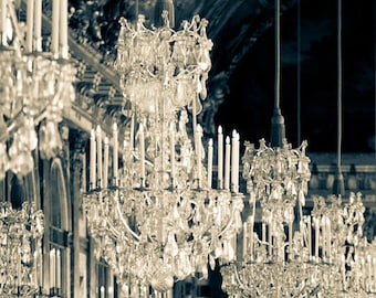 Paris Chandelier Art Print, Versailles Hall of Mirrors Photography, Paris Fine Art Photograph, Glam Paris Wall Decor