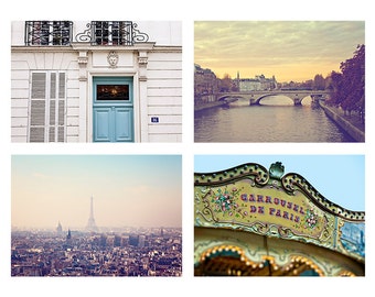 SAVE 30% Paris France Photography Gift Set, Eiffel Tower Wall Art Decor Print Set, Pastel Vintage Paris Wall Decor