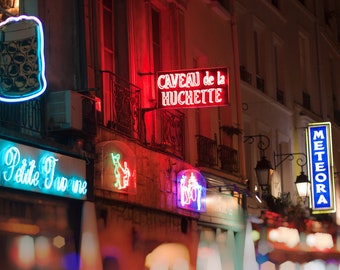 Paris Jazz Club Night Photography, Paris Bright Neon Lights Wall Decor, Paris Wall Art Print, City Art