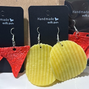 Potato Chip Earrings: Funky Quirky Snack Food Jewelry, foodie dangle drop funny earrings.