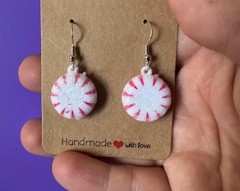 Mini Peppermint Candy Earrings – Sparkly Miniature Food Jewelry
