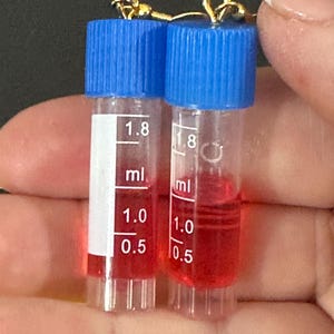 Blood filled Test Tube Earrings: Colorful Lids, Science lab Jewelry