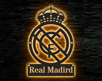 Logo LED Real Madrid FC pour fans de football, oeuvre d'art murale en métal Real Madrid, cadeau unique pour les amateurs du Real Madrid, cadeau pour les fans du Real Madrid, cadeau d'anniversaire