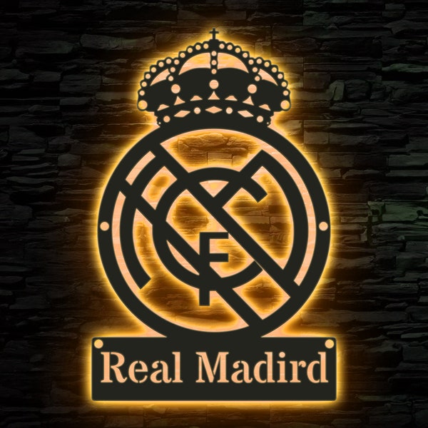 Real Madrid FC LED Logo For Football Fan's, Real Madrid Metal Wall Art, Real Madrid Lovers Unique Gift, Real Madrid Fans Gift, Gift Birthday