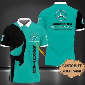 Polo imprimé Mercedes AMG personnalisé, T-shirt, sweat à capuche, sweat à capuche zippé, blouson aviateur, cadeau pour les amoureux, cadeau pour homme et femme, anniversaire image 1