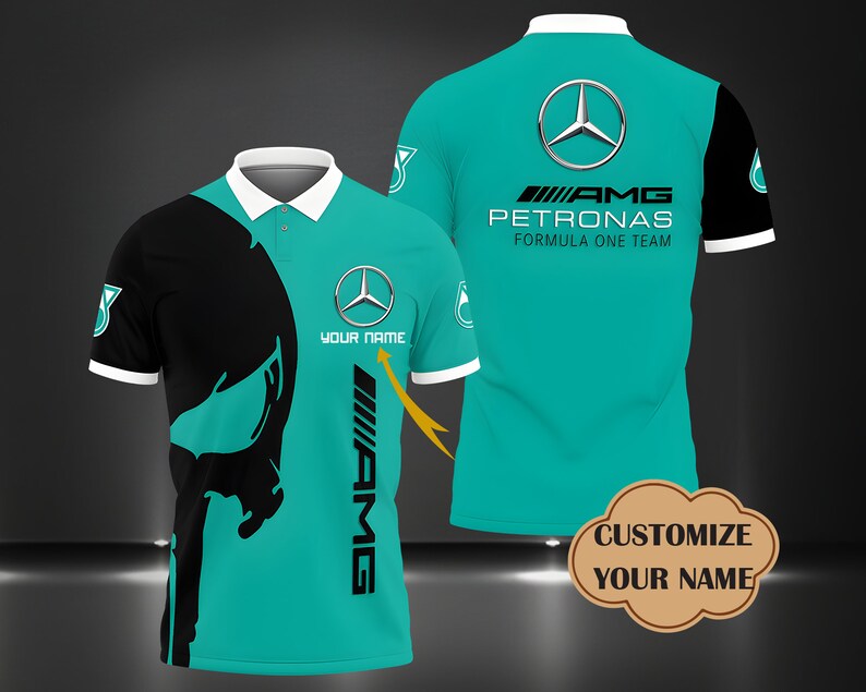 Polo imprimé Mercedes AMG personnalisé, T-shirt, sweat à capuche, sweat à capuche zippé, blouson aviateur, cadeau pour les amoureux, cadeau pour homme et femme, anniversaire image 1