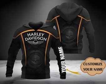Sweat à capuche personnalisé Harley Davidson 3D imprimé pour homme et femme, t-shirt, polo, blouson aviateur, cadeau d'anniversaire, cadeau de couple.