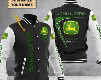 Veste de baseball imprimée John Deere personnalisée, veste John Deere, cadeau pour les amoureux, cadeau pour homme et femme, cadeau d'anniversaire, cadeau pour enfant