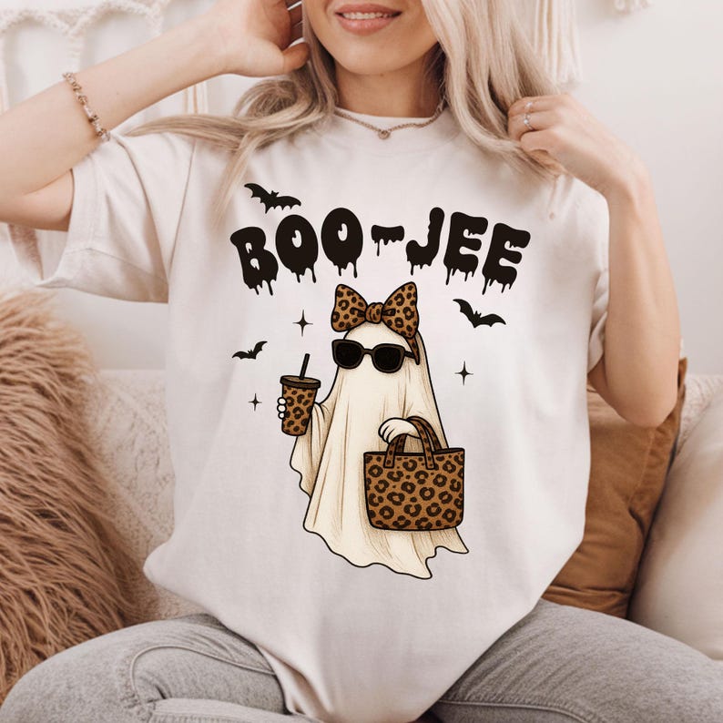 Boujee ghost with leopard print accessories and iced coffee