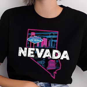 Nevada State Karte PNG - Neon Las Vegas Skyline Spielautomat - Stadtbild Illustration Sofortiger digitaler Download für T-Shirts & Sticker