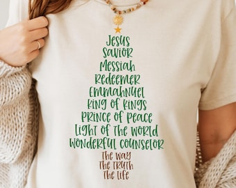 Jesus Names Christmas Tree SVG: Religious Holiday Shirt Design (Digital Download)