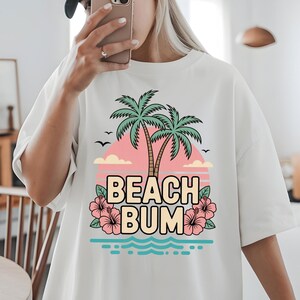 Retro Beach Bum PNG: Palm Tree & Hibiscus Clipart (Digital Download)