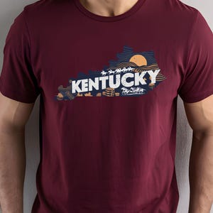Sublimation du Kentucky PNG - conception du coucher du soleil de l'Ouest des courses de chevaux et carte de l'état - téléchargement numérique vintage du Kentucky Derby