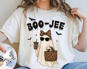 Boojee Ghost PNG: Leopard Bow Halloween Sublimation Design (Digital Download