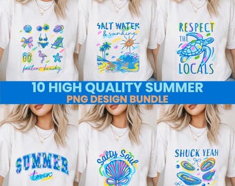 10 Sommer PNG T-Shirt Designs Bündel | Beach Vibes, salzige Seele, Retro Sommer Clipart