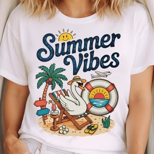 Summer Vibes Beach PNG – Swan Pool Float, Tropical Vacation Shirt Design (Digital Download)