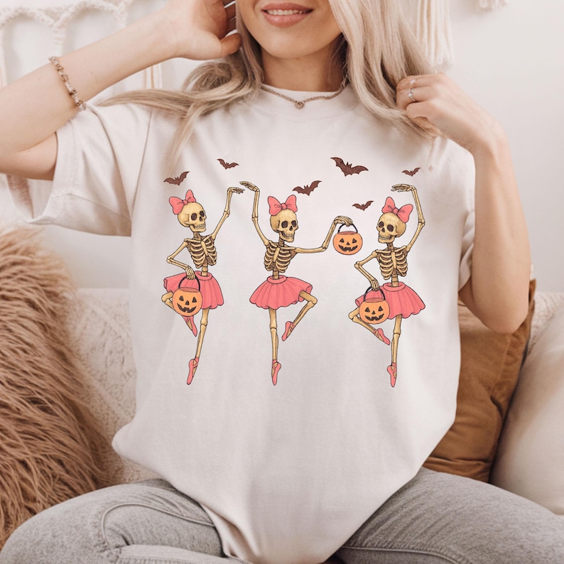 Halloween-themed ballerina skeletons clipart for shirts and crafts