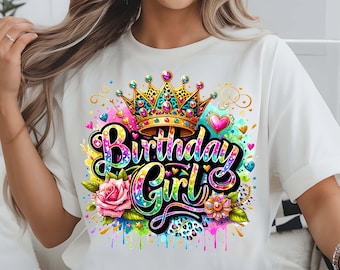 Birthday Girl PNG: Pink Glitter Crown Clipart - T-Shirt Design (Digital Download)