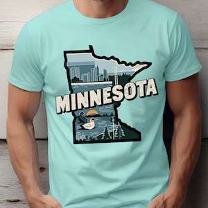 Mapa stanu Minnesota PNG – Retro Vintage Skyline | Projekt koszulki Outdoor Adventure PNG | Pamiątka turystyczna USA | Natychmiastowe pobieranie cyfrowe
