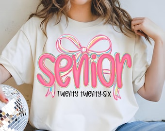 Senior 2026 PNG: Pink Bow Graduation Design for Sublimation (Digital Download)