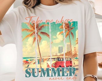 Retro Beach T-Shirt Design PNG: Summer Vibes Sublimation (Instant Download)