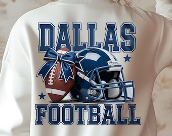 Dallas Football PNG: Blue Helmet & Bow Sublimation Design (Digital Download)