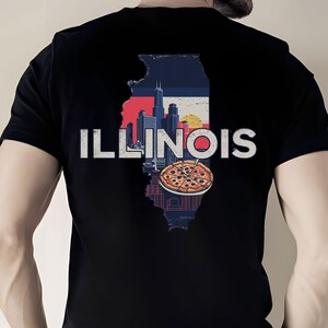 illinois State PNG, Chicago Skyline Vintage Reisedruck, Kartenkunst, Sublimationsdesign für Pizzaliebhaber, digitaler Download