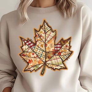 Rutigt lapptäcke med höstlöv i PNG: Rustik sublimeringsdesign för Thanksgiving (digital nedladdning)