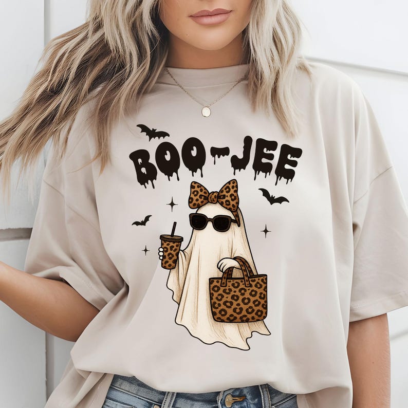 Leopard bow ghost with drink and handbag clipart