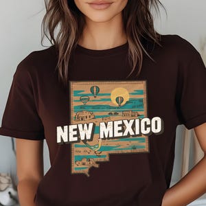 Staat New Mexico, png PNGEgg | Retro zuidwestelijk sublimatieontwerp | Woestijnafbeeldingen met roadrunner en heteluchtballonnen