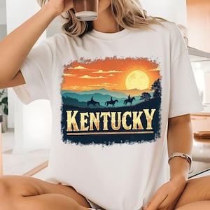 Tramonto del Kentucky PNG - Sublimazione di un paesaggio western da cowboy, grafica di un cavaliere d'epoca, download digitale del paesaggio del sud