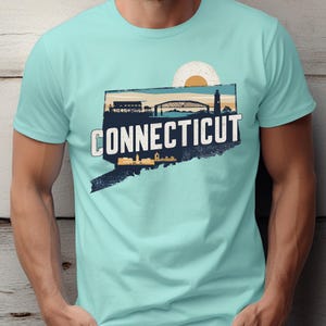 Diseño de viaje retro del estado de Connecticut PNG, lugares de interés del mapa vintage de Connecticut, clipart de recuerdo rústico de CT, archivo PNG transparente de alta calidad