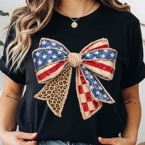 Patriotic Bow PNG – Vintage American Flag Leopard Ribbon (Digital Download)