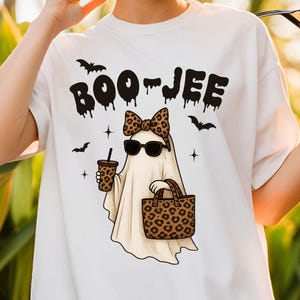 Boojee” ghost design with iced drink and leopard print
