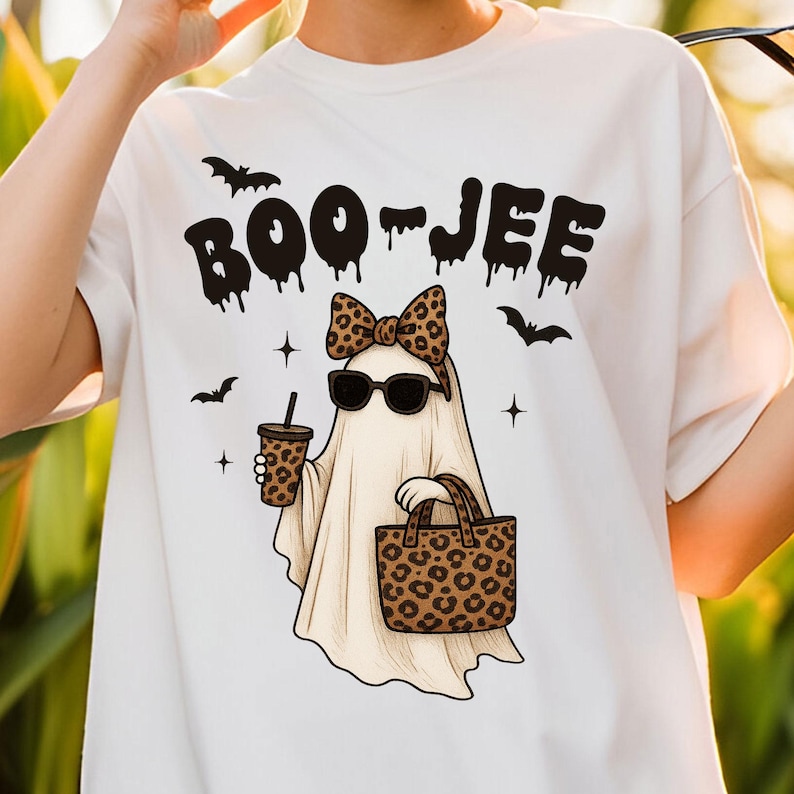 Boojee” ghost design with iced drink and leopard print