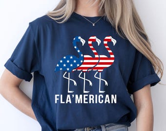 Fla Merican Flamingo PNG - 4th of July Patriotic T-shirt Design, American Flag Flamingo Sublimation