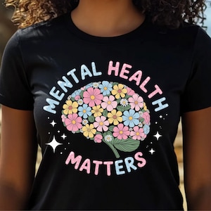 Blumen Gehirn Mentale Gesundheitsangelegenheiten PNG | Positive Zitat T-Shirt Sublimationsentwurf