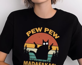 New Pew Pew Madafakas T-Shirt PNG – Cat Lover Retro Vintage Sublimation Design