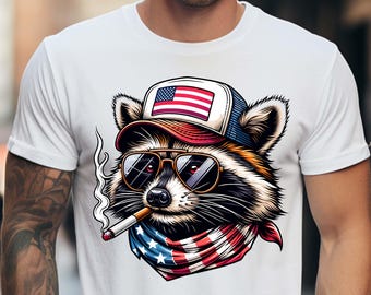 Patriotic Raccoon PNG: American Flag, 4th of July Clipart (Digital Download)