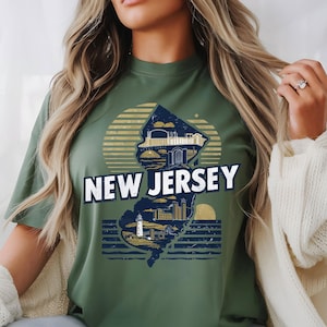 Staat New Jersey, png PNGEgg | Retro reissublimatieontwerp | Vintage NJ-kaartafbeeldingen met vuurtoren