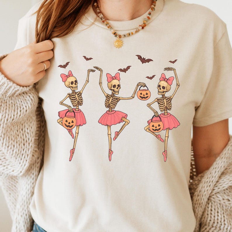 Skeleton dance performance in tutu for fun Halloween prints